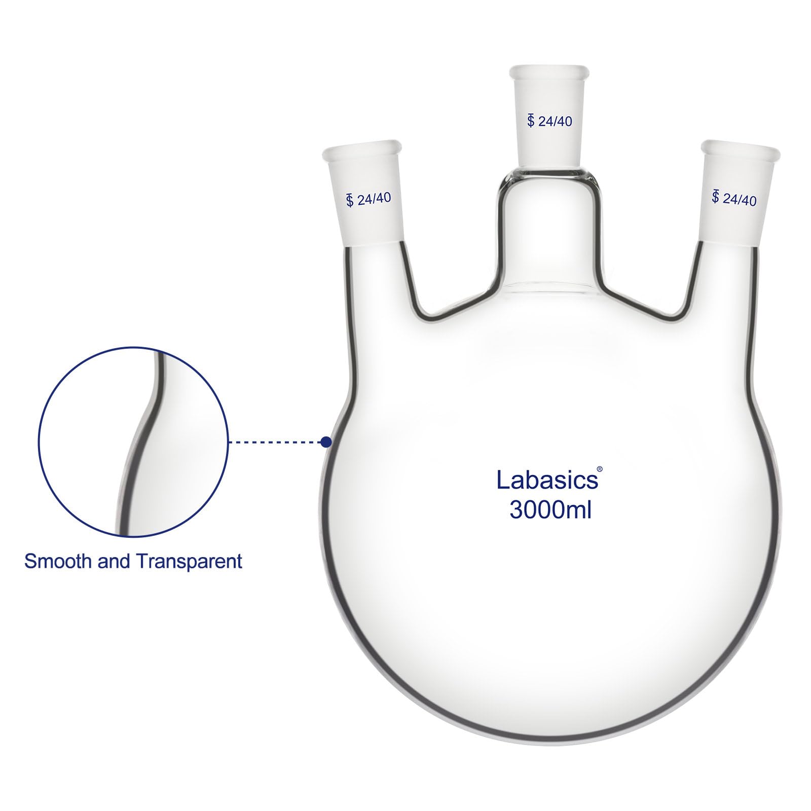 Labasics 3000ml Round Bottom Flask - Borosilicate Glass -2 Labasics 3000ml Round Bottom Flask - Borosilicate Glass -2