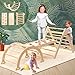 PairPear Foldable Pikler Triangle Climbing Set for Kids, 7 in 1 Montessori Large Wooden Climbing Toys Indoor Jungle Gym with Rocker Arch, Ramp & Slide for Toddlers 18 Months+