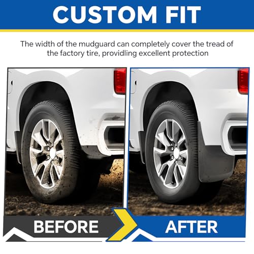 Image of Mud Flaps for 2025 2024 2023 2022 2021 2020 2019 Chevy Silverado 1500 Accessories Heavy Duty Front & Rear Mud Splash Guards (NOT FITS ZR2, LT Trail Boss, Custom Trail Boss), Non-Drilling
