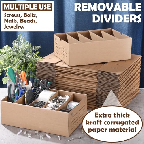 Image of Teenyyou 30 Sets Cardboard Parts Bins Boxes Kraft Cardboard Storage Bins with Dividers for Parts Shelves Stem Project Online Store Inventory Organized(Brown,12 x 8 x 4 Inches)