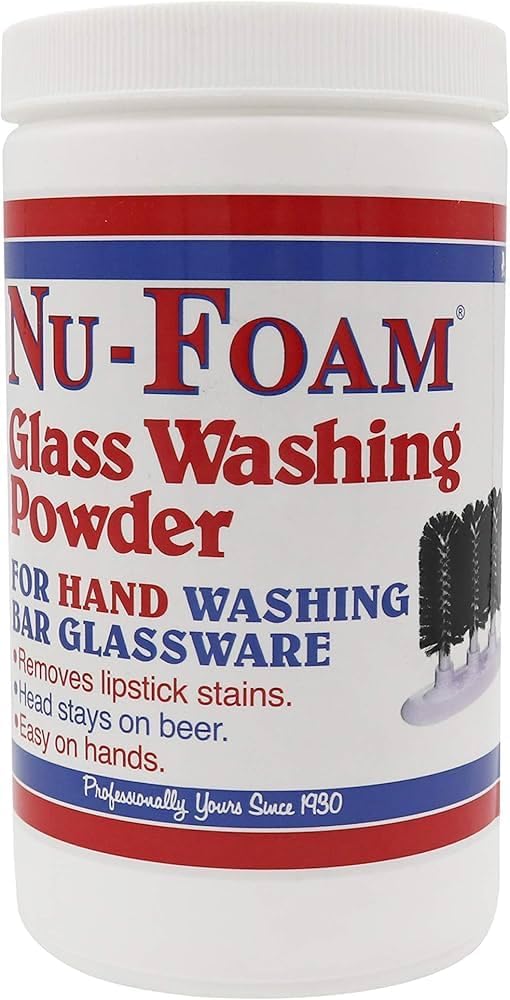 Nu-Foam Glass Washing Powder - Detergent for Bar Glassware – Original Streak-Free Solution - Hand Washing Bar, Tavern, Brewery Supplies - Spotless Serving Glasses - Easy On Hands - 4 Lb Jar - 2 Pack