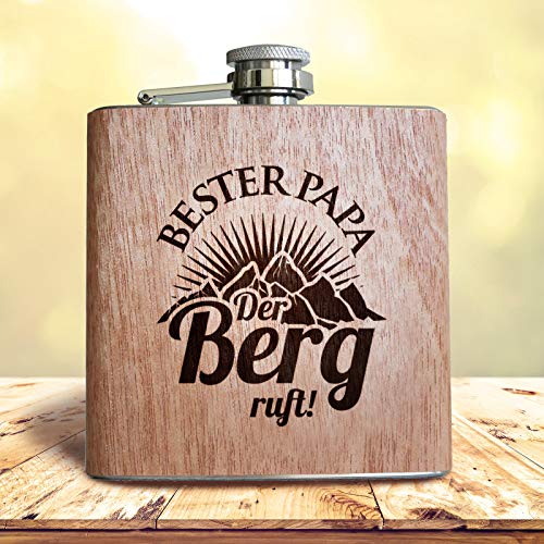 Holz Flachmann Der Berg ruft, mit persönlicher Namens Gravur! Geschenk Wandern Klettern Bergsteiger Ski Fahrer Urlaub – Ansicht 4