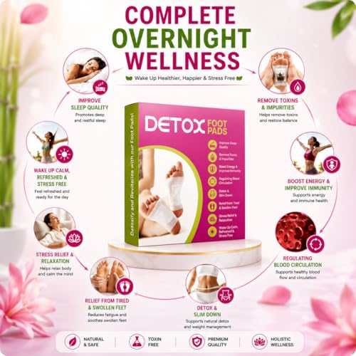 Image of Detox Foot Patch 30 Patches | Bamboo Vinegar Herbal Foot Pads | Overnight Foot Care Patches for Relaxation, Stress Relief & Better Sleep Experience | Natural Foot Detox Pads for Men & Women