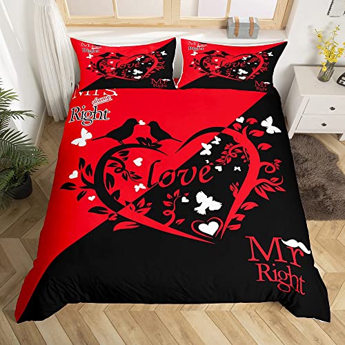 Homemissing Mr Mrs Parure de Lit 140x200cm Noir Rouge Creative Funny Quotes Parure Housse de...