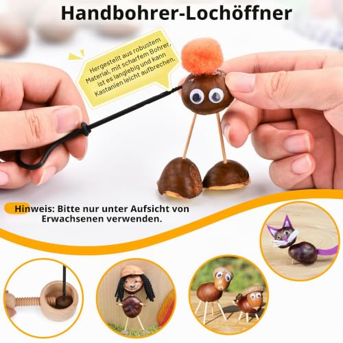 Kastanienbohrer Set, 307 tlg Herbst Kastanien Bastelset mit Kastanienhalter – Ansicht 5