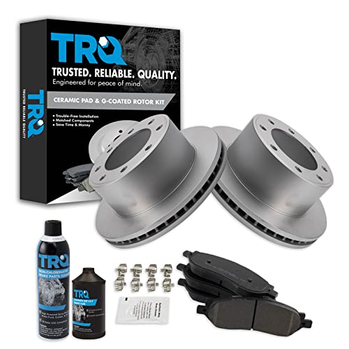TRQ Rear Brake Pad & Rotor Kit Brake Chemical Kit Brake Pads Brake Rotor Semi-Metallic Premium G-Coated Compatible with 2005-2007 Ford F-250 Super Duty F-350 Super Duty