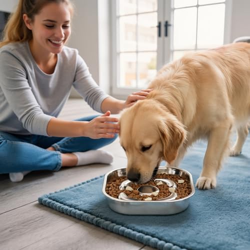 PETTOM Antischlingnapf Hunde Edelstahl, Anti Schling Napf Hund 23 * 23cm, Slow Feeder Hundenapf rutschfest Spülmaschinenfest für Große und Mittelgroße Hunde
