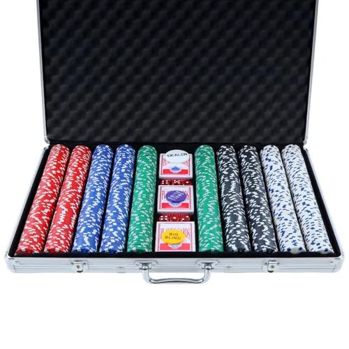 1000pcs Poker Chips Set, Casino Betting Chip Case Party Carry Bag Dice Sets Playing Cards Number Accessories for Games Night, with 6 Dices 3 Buttons Aluminum Cases