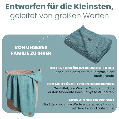 Image of 100% Organic Cotton Baby Knitted Blanket with Gift Box - Soft Toddler, Crib, Stroller Blanket - Neutral Swaddle and Receiving Blanket for Newborns, 30 inchx40 inch, Smoke Blue