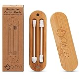 QiEco Reusable Cotton Buds for Ears in Magnetic Bamboo Travel Storage Case/makeup swabs Qtips Gift