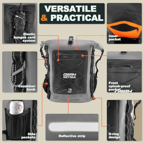 Image of OSAH DRYPAK Waterproof Backpack Dry Bag 25L /35L /55L /85L - Heavy Duty Roll-Top Hiking Backpack Sack Keeps Gear Dry for Travel, Kayaking, Boating, Camping, Rafting and Fishing