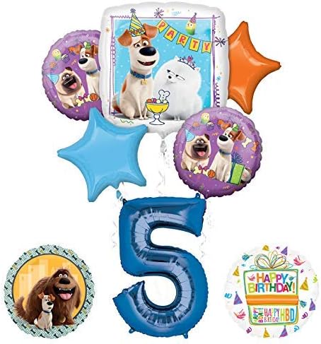 Mayflower Secret Life of Pets Party Supplies 5th Birthday Balloon Bouquet Decorations - Blue Number 5