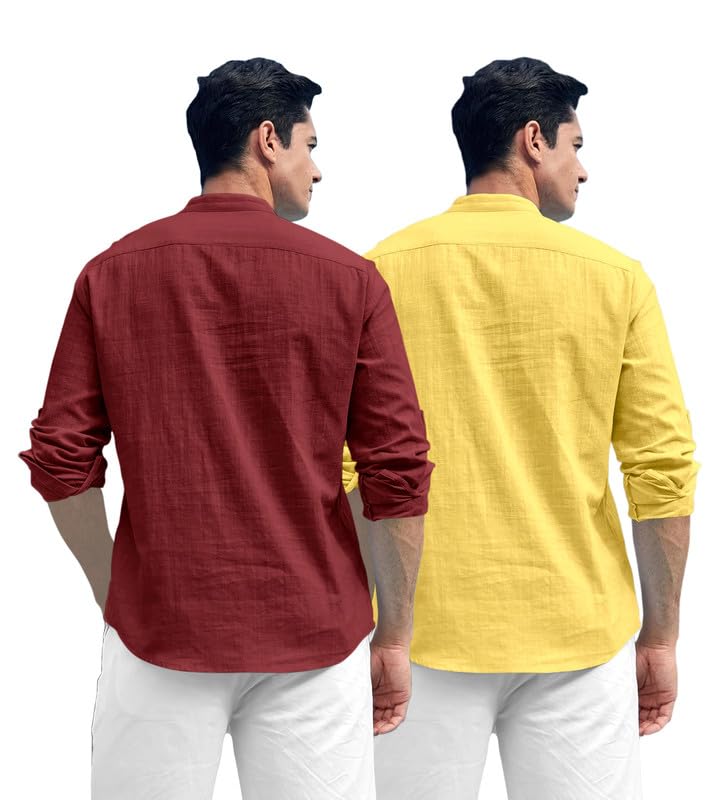 Image of ROYALSCOUT Combo of Men's Solid Cotton Blend Full Sleeve Straight Kurta Shirt (Pack of 2)