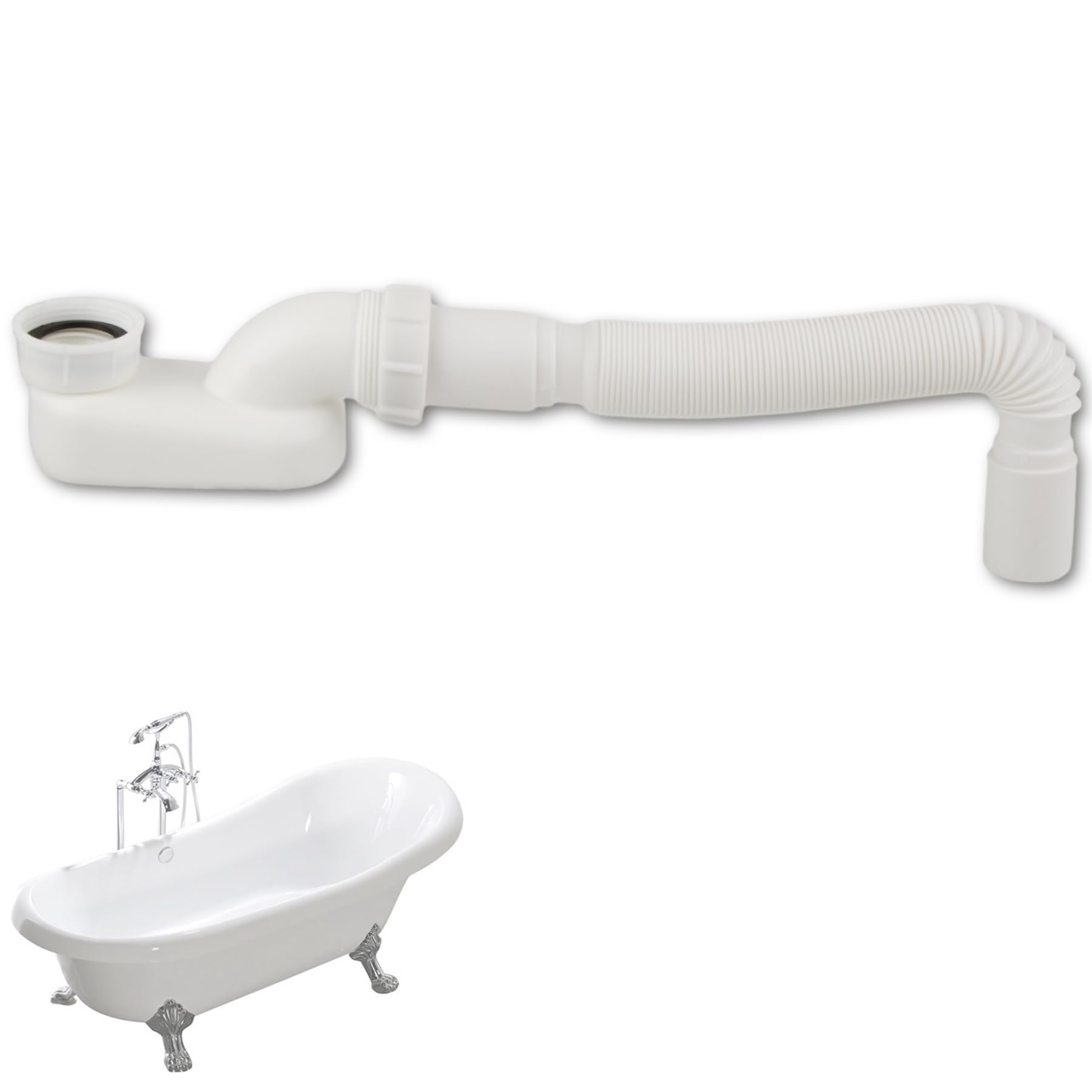 Low Profile 1 1/2 P Trap, Flexible Bathtub Shower Drain Pipe, Suitable for Freestanding Bathtub RV Bathtub(white)