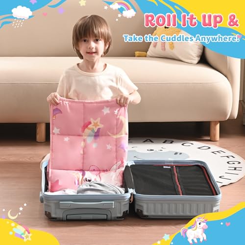anfie Weighted Lap Pad 2 Pounds, Weighted Blanket (30"*40") Cooling Blanket for Sleeping,Weighted Throw Blanket for Travel Indoor Outdoor (Pink Unicorn)