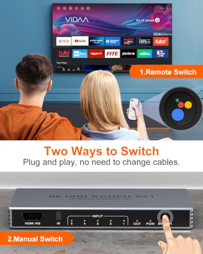 Image of HDMI Switch 5 in 1 Out with Remote Support 8K@60Hz 4K@240Hz /144Hz /120Hz