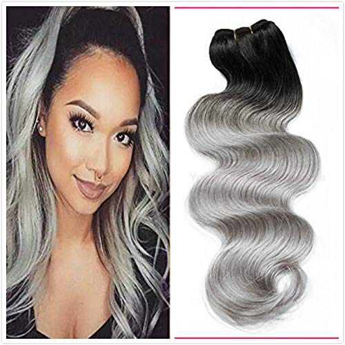New Ombre Grandma Grey Brazilian Body Wave Hair Bundles,1PC Lot 1b Silver Grey 2 Tone 7a Ombre Human Virgin Hair Wavy Weaves (12INCH)