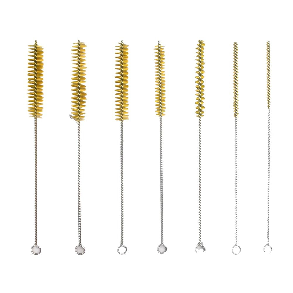 pofaa Wire Bottle Brushes 7 PCS Brass Wire Tube Brush Kit, 11.8" Long-Handle Wire Bristle Cleaning Pipe Cleaner