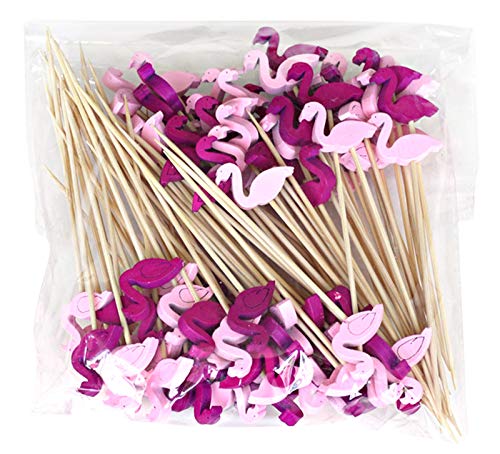 Keleily Palitos de fruta Palitos de cóctel de bambú Palillos de dientes Cake Topper Sandwich creativo Banderas de bricolaje para suministros de decoración de banquetes de boda (100 PCS,flamenco)