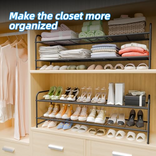 Image of 2 Tier Shoe Rack for Closet, 44 Inch Extra Wide Shoe Storage Organizer for Shelves, Heavy Duty Metal, Easy Assembly, Black