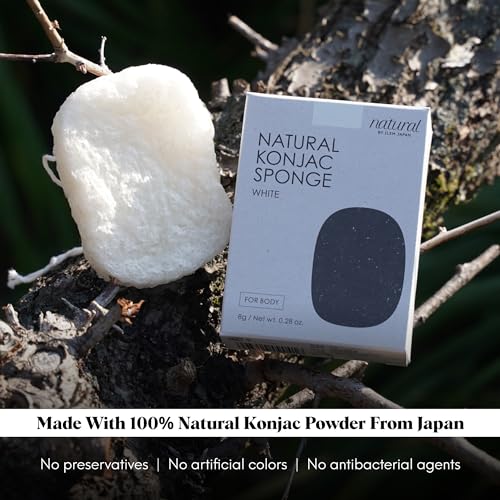 Image of ILEM JAPAN Natural Konjac Body Sponge - Soft White Sponge for All Skin, Exfoliating, Gentle Japanese Skincare Tool for Bath & Shower | For Men & Women | Help Reduction of Fine lines & Wrinkles