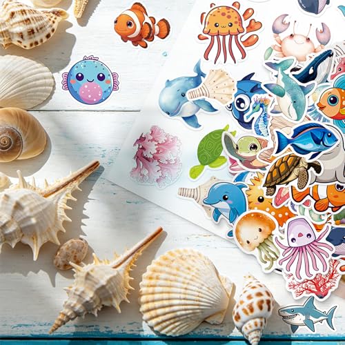 Fancy Land 100Pcs Ocean Stickers Vinyl Waterproof Under The Sea Decals for Water Bottles Sea Creature Sticker Pack for Laptop Scrapbooking Decorations Supplies - Image 5