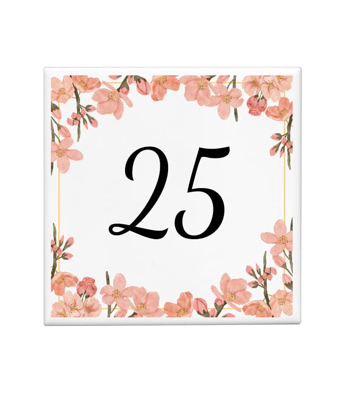 Plaque d'adresse carrée 15x15 cm rose à motif floral pour numéro de maison