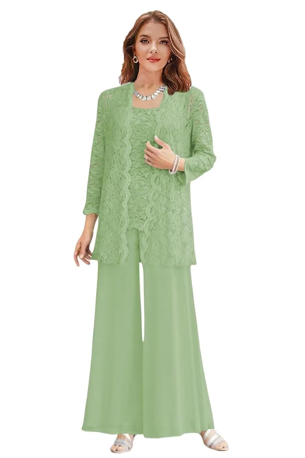 3 Piece Mother of The Bride Dress Pantsuits Lace Formal Pant Suits for Weddings Guest