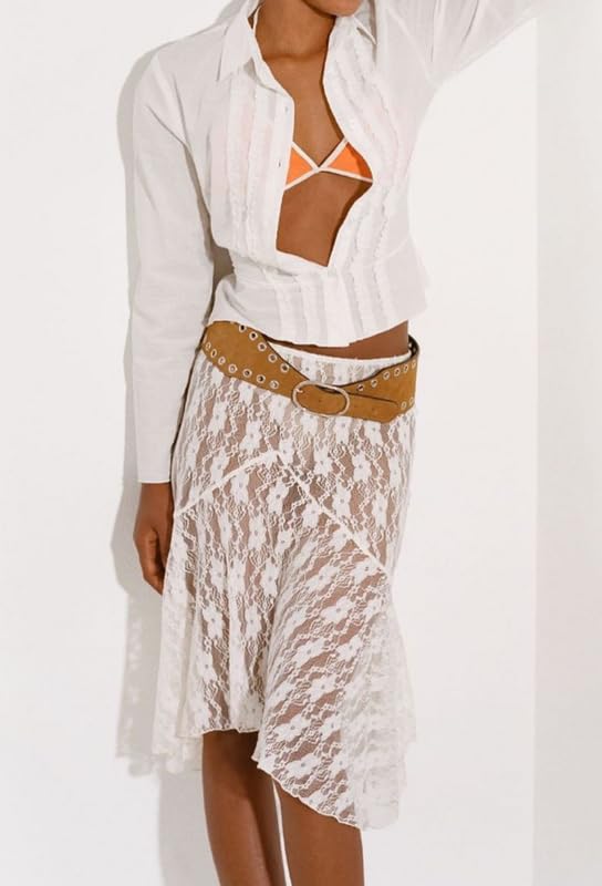 Y2K Women See Through Lace Long Skirts Asymmetrical Layered Hem Midi Skirts Ruffle Fairy Grunge Beach Maxi Skirts3