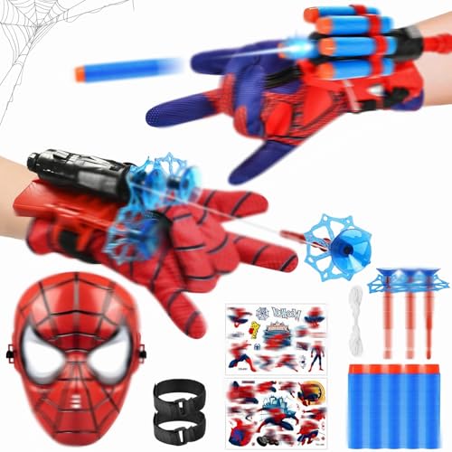 JIASHA 2PCS Spiderm web shooter,spiderm gloves,spiderm mask,superhero toys,Funny Spiderm Launcher Wrist Toys,spiderm web shooters, marvel toys spiderm gifts for kids 5+ Year Old (B)