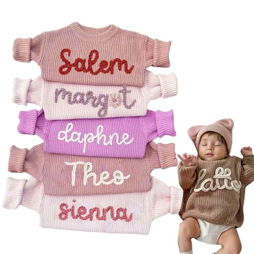 Uniqora Personalised Baby Sweater,Custom Name and Monogram Embroidered Knit Sweater, Customised Unique Gift for Newborn, Birthday, Christmas