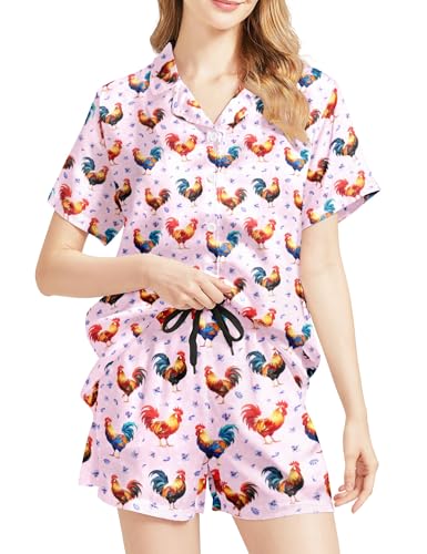 Image of Women's Pajama Sets Funny Pajamas for Women Set Comfortable 2 Piece Button Down Tops & Shorts Sleepwear Short Sleeve