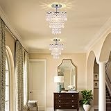 FRIXCHUR Modern Crystal Chandelier Ceiling Light Fitting Hallway Lights Ceiling Light 3 Tiers Crystal Raindrop Chandelier for Bedroom Living Room Dining Room (Chrome) - Image 4