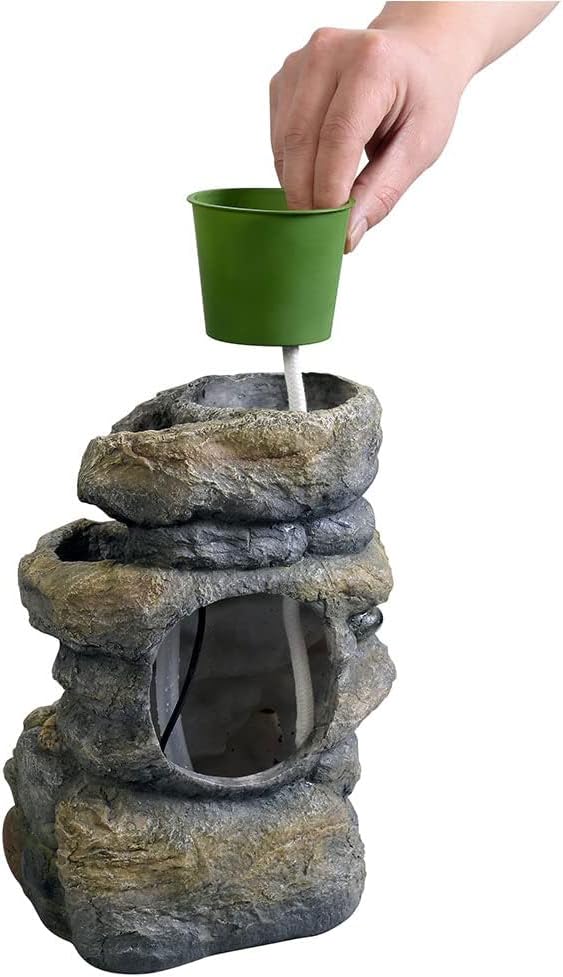 Kalona Tabletop Waterfall Fountain Rockery Fountains Soothing Sound Tabletop Fountains Home/Office Decor with a Small Plastic Pot to Grow The Plant by Yourself(Automatic Watering)(22020)