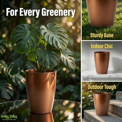 Image of Leafy Tales Modern Round Tower Planter for Home Decor 12 INCH, Highly Durable,Lightweight Indoor Outdoor Planter, Flower Pot Gamla, Pot for Balcony Garden, Vegetables, Flowers & Greenery