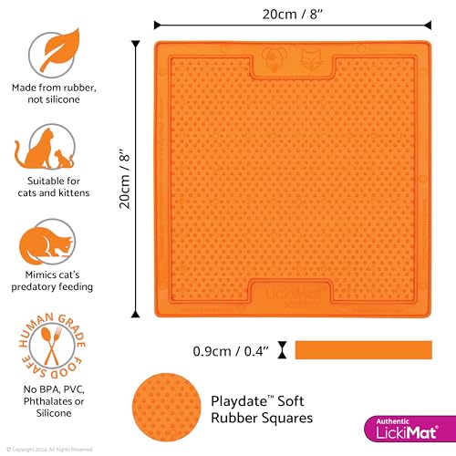 Image of Lickimat Classic Soother, Cat Slow Feeder for Feline Boredom and Anxiety Reduction; Perfect for Food, Treats, Yogurt, or Peanut Butter. Fun Alternative to a Slow Feed Cat Bowl or Dish, Orange