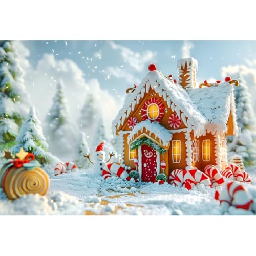 Xiaoterna 2,5x1,8m Feliz Navidad Telón de Fondo 3D Invierno Casa de Pan de Jengibre Fotografía de Fondo Caramelo Rojo Invierno Copos de Nieve Árbol Muñeco de Nieve Fondo Año Nuevo Decoraciones