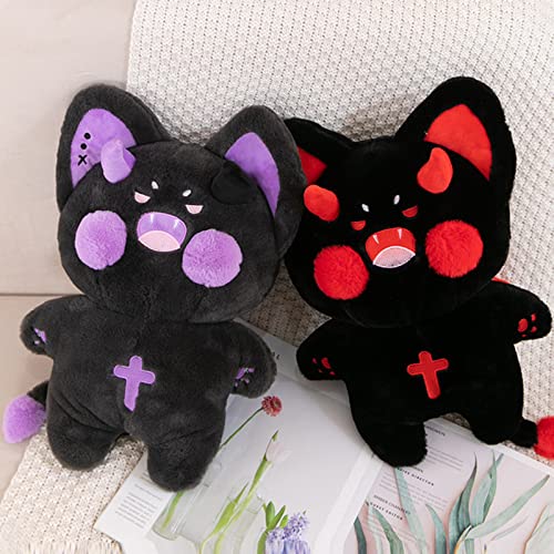 Peach Cat Cute Cat Plush Pillow Kitten Plushie Devil Cat Stuffed Animal For Kids Black And Red 15.7" #TOP5