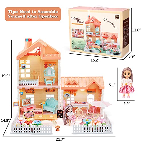 Oenux Dollhouse For Girls, Small Doll House 4-5 Year Old With Pretend Play Furniture,Lights And Flower Garden Building Toy, Princess Castle Dollhouses For Toddler Kids Indoor #TOP5