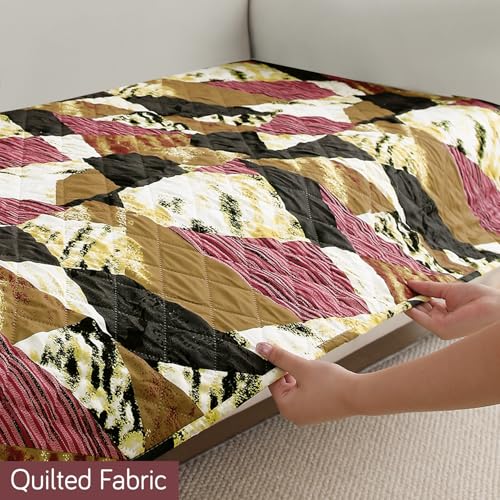 Image of HOKIPO 'Elira Series' Digitally Printed Water Repellent + Waterproof Sofa Seat Mat for 1 Seater Sofa - Wine Abstract Geometry (AR-5241-C5*1)