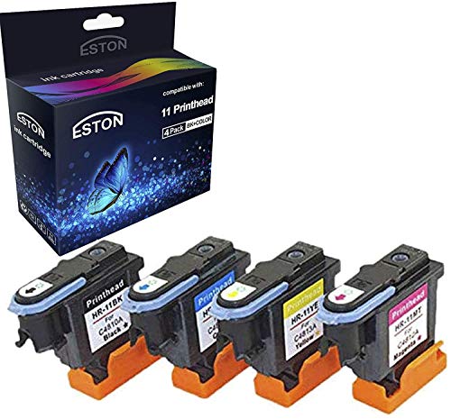 ESTON Remanufactured Print Head Replacement for HP 11 Printhead for HP Designjet 70 90 100 110 500 510 500ps 800ps 9110 K850 (Black Cyan Magenta Yellow) 4 Pack
