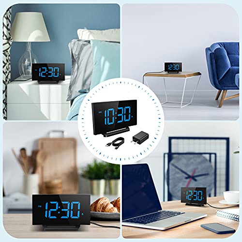 Alarm Clock, Bedroom Clock with 6-Level Brightness, 3 Alarm Sounds, Adjustable Volume, Easy Digital Alarm Clock for Kids and Adults, Compact Desk & Shelf Clocks for Bedroom Office Desk, Snooze, 12/24H