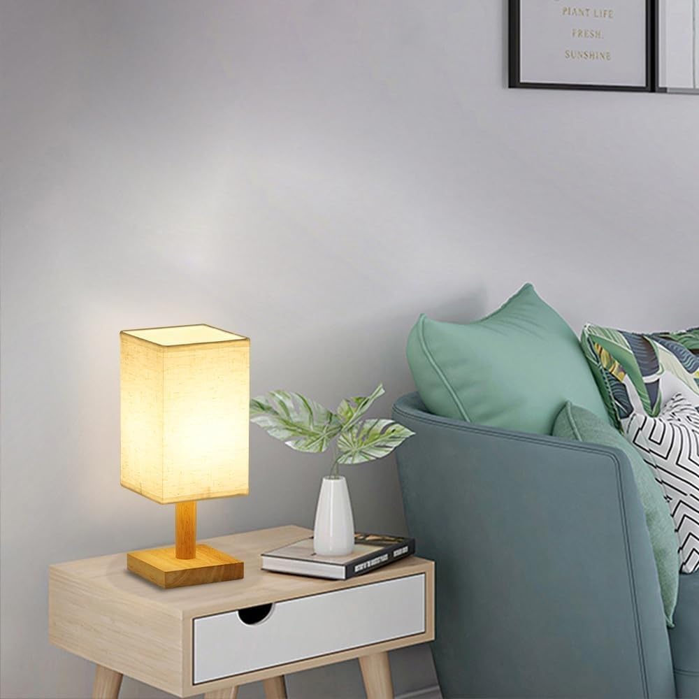 Lampy stołowe. Lampka nocna E27 w nowoczesnym kwadratowym stylu, drewniana podstawa, lampa akcentowa do sypialni, salonu, pokoju dziecięcego