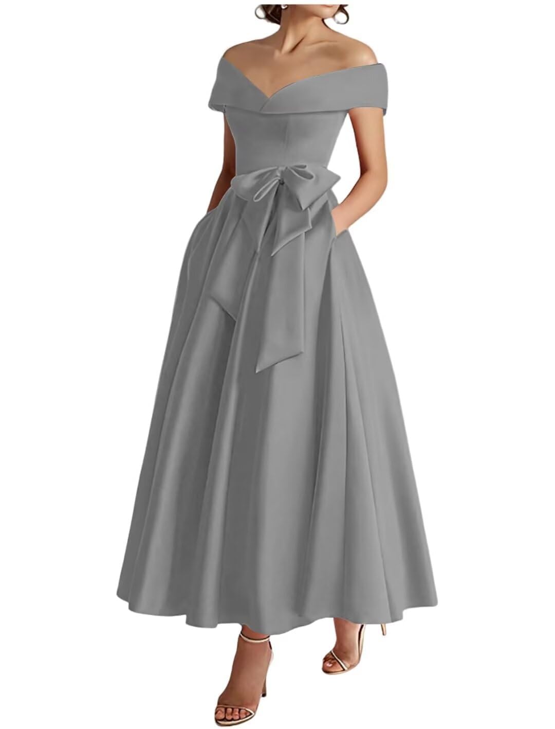 Yiann Women's Gray Satin Mother Of The Bride Dresses For Corset A Line Classy Long Mother Of Groom Dress Uk18