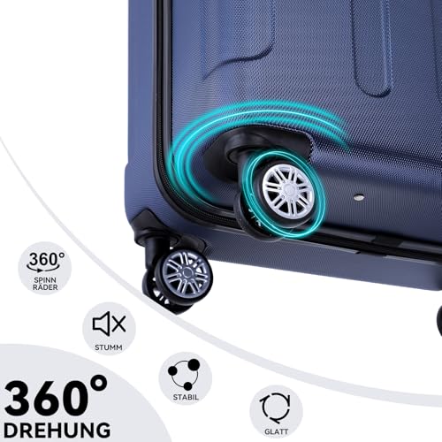 BEIBYE Hartschalen-Koffer Trolley Rollkoffer Reisekoffer Sicherheit Zahlenschloß Zwillingsrolle ABS Material Handgepäck 4 Rollen (M-L-XL-Set) (Dunkelblau, M)