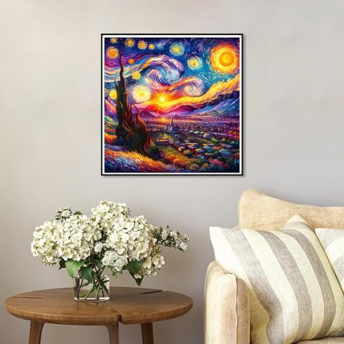 Lophomie Van Gogh Starry Night Diamond Art Kits for Adults 5D Starry Night Diamond Painting Art Kits for Beginner, Round Full Drill DIY Gem Art Kits for Home Wall Decor 14x14 Inch