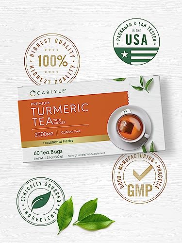 Carlyle CL13731 Turmeric Tea Bags With Ginger | 60 Count | Caffeine Free | Non-Gmo & Gluten Free Herbal Tea Supplement thumb #4