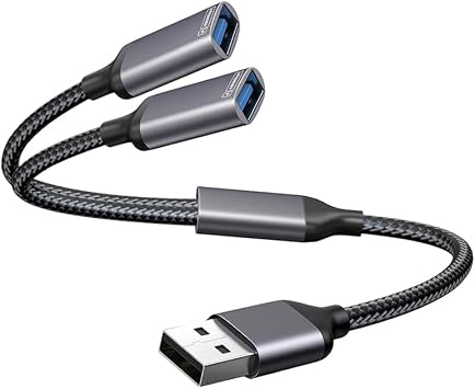 USB Splitter 2 Port 1pc, Double USB Adapter Male to Dual Female Extension Cable for Data Transfer and Power Charging   Compatible with Laptop, PC, TV, Keyboard, Mouse, PS5, Xbox, Printer