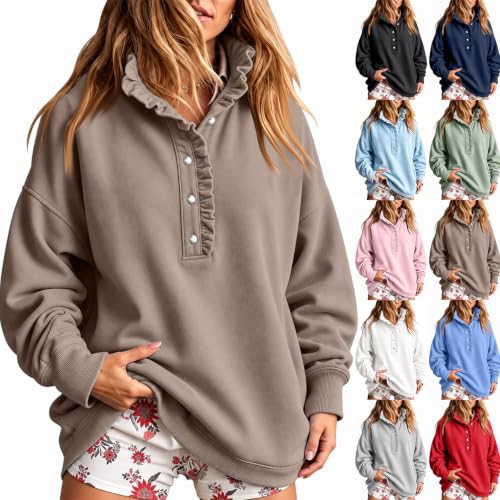 Oversized Sweatshirt for Women Preppy Ruffle Button Y2k Long Sleeve Shirts - image 1