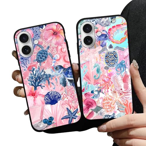 Coque iPhone 16 tortue lot de 2 protections en silicone souple et transparent pour filles